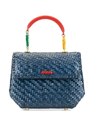 Pre-owned Fendi Woven Twisted Details Handbag In Blue