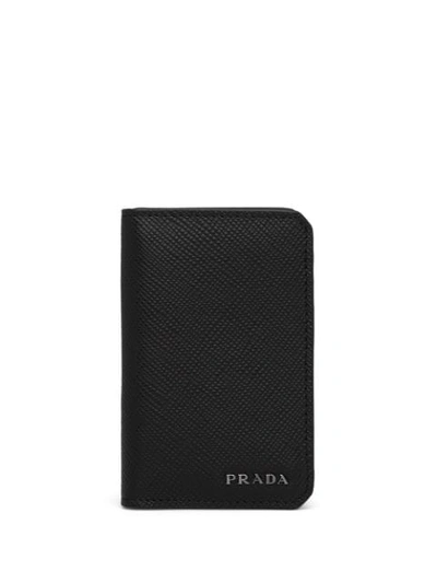 Prada Saffiano Leather Card Holder In Black