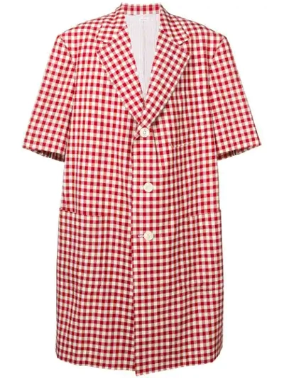 Thom Browne Gingham Patch Pocket Sack Overcoat In Red