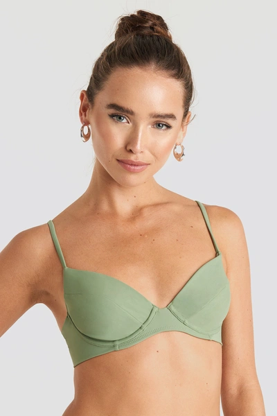 Na-kd Tie Back Bikini Cup Bra Green In Khaki