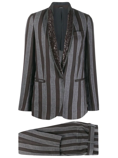 Brunello Cucinelli Striped Trouser Suit In Black