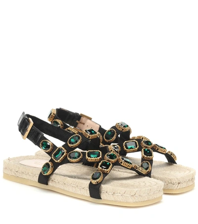 Gucci Grosgrain Espadrille Sandal With Crystals In Black