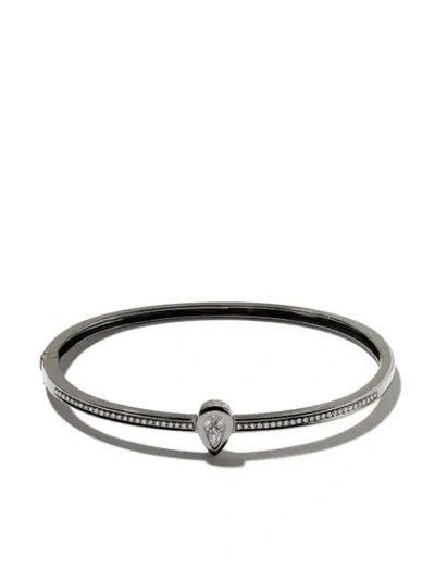As29 18kt Black Gold Calvet Pear Illusion Pave Diamond Bangle In Silver