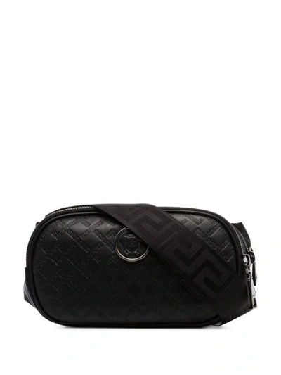 Versace Greek Key Embossed Belt Bag In Black