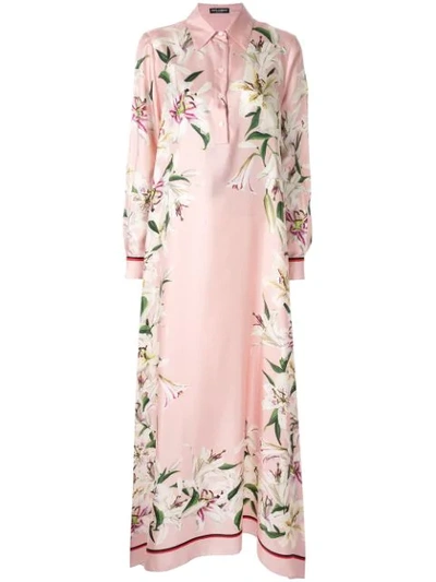 Dolce & Gabbana Lily Print Asymmetric Dress In Pink