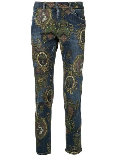 Dolce & Gabbana Baroque Print Jeans In Blue
