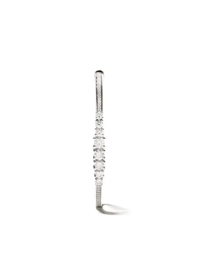 As29 18kt White Gold Icicle Pave Diamond Hoop Earrings In Silver