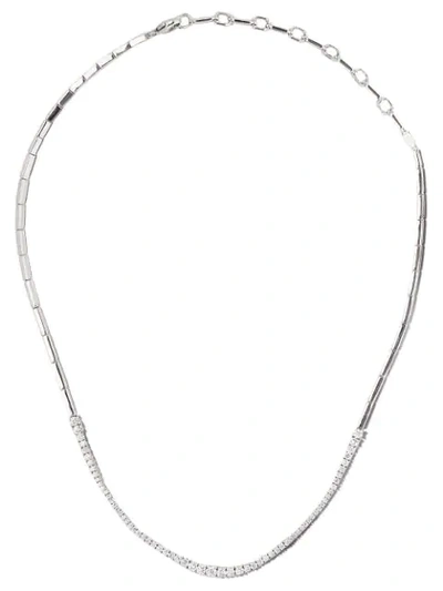 As29 18kt White Gold Icicle Diamond Round Necklace In Silver