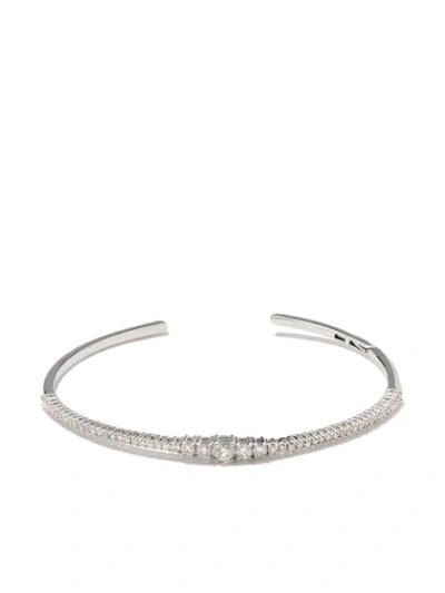 As29 18kt White Gold Icicle Pave Diamond Bangle In Silver