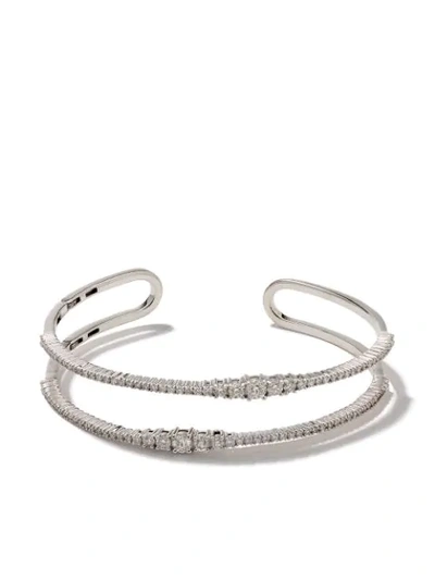 As29 18kt White Gold Icicle Diamond Double Bangle In Silver