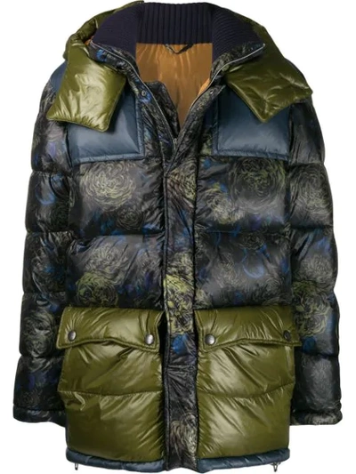 Etro Padded Coat With Floral Print In Blue