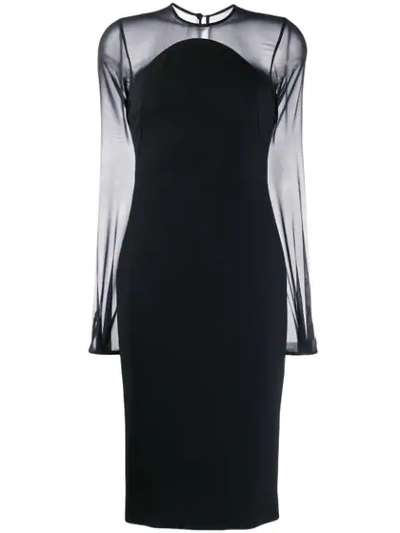 Victoria Beckham Sheer Sleeves Fitted Dress In Black