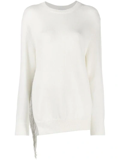Dondup Asymmetrical Fringe Sweatshirt In White