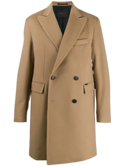 Paltò Double-breasted Fitted Coat In Brown