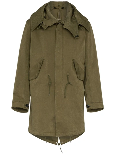 Ten C Mid-length Cotton Parka Jacket In Green