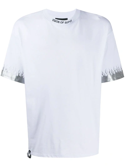 Vision Of Super White T-shirt Embroidered Black Flame