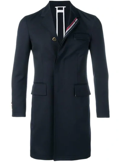 Thom Browne Rwb Stripe Unconstructed Overcoat In Blue