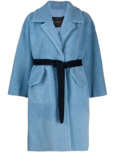 Blancha Belted Shearling Coat In Blue