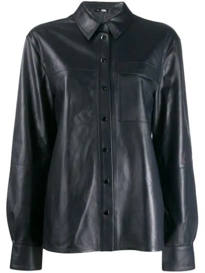 Karl Lagerfeld Button-up Leather Shirt In Blue