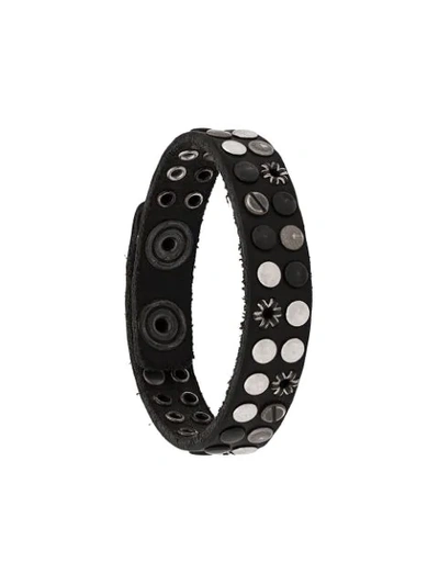 Diesel Leather Bracelet With Mixed Studs In Black