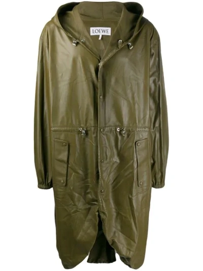 Loewe Long Leather Parka In Green
