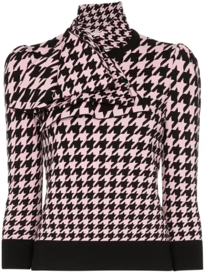 Alexander Mcqueen Houndstooth Patterned Knitted Cardigan In Black