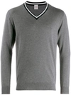 Eleventy Striped Neck Jumper In Grey