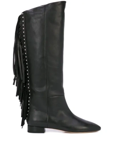 Saint Laurent Fringed Stud Detail Knee-high Boots In Black