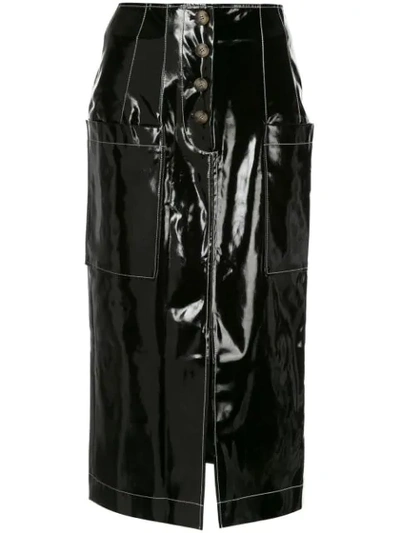 Rejina Pyo Carmen Coated Button-front Skirt In Black