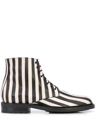 Saint Laurent Army Striped Ankle Boots In Black