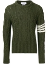 Thom Browne 4bar Aran Cable Pullover In 350 Green