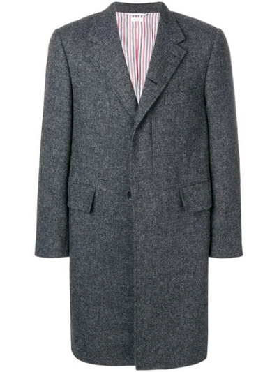 Thom Browne Wide Lapel Shetland Overcoat In Grey