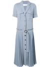 Victoria Victoria Beckham Pleated Belted Crepe Midi Dress In Blue