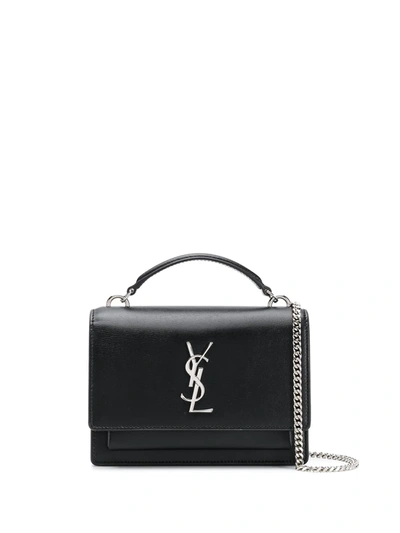 Saint Laurent Sunset Medium Ysl Crossbody Bag In Smooth Leather In Noir