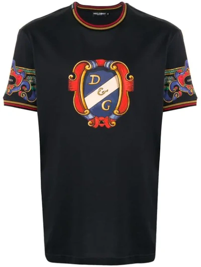 Dolce & Gabbana Heraldic-print Cotton-jersey T-shirt In Black