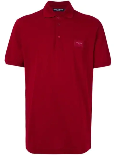 Dolce & Gabbana Logo Plaque Polo Shirt In Red