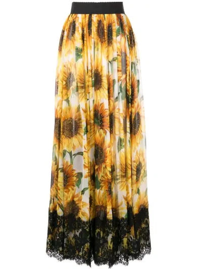 Dolce & Gabbana Sunflower Print Long Skirt In Yellow
