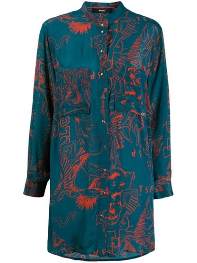 Diesel Oversized Embroidered Shirt In Blue