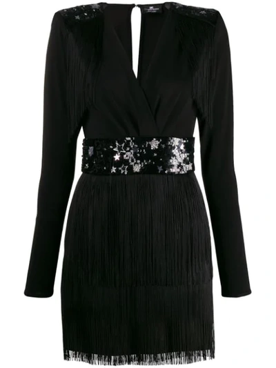 Elisabetta Franchi Star Fringed Mini Dress In Black