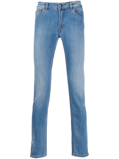 Fay Jeans Slim Stretch Light Used Jeans With Bull Pockets In Blue
