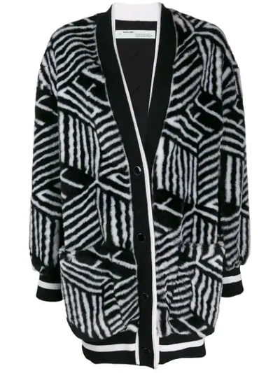 Off-white Geometric Faux Fur Cardigan In Black