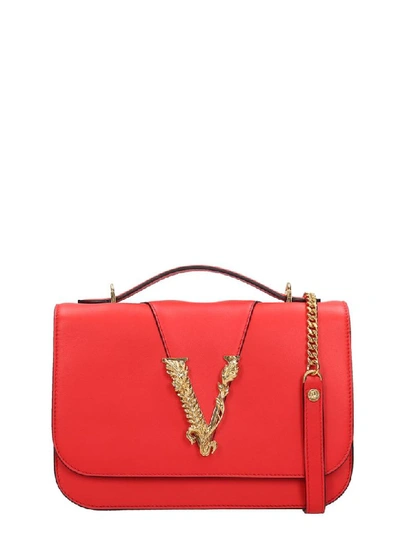 Versace Hand Bag In Red Leather