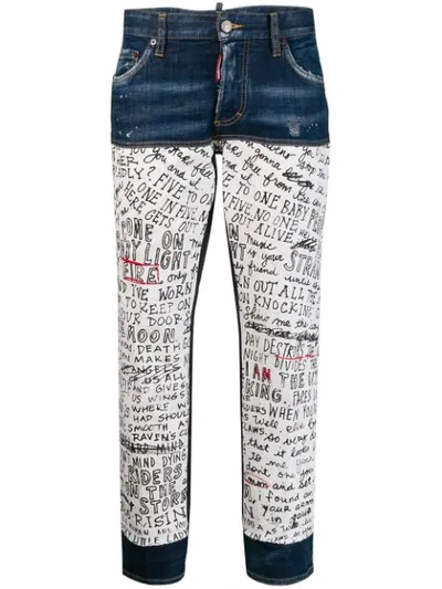 Dsquared2 Handwriting Print Jeans In Blue