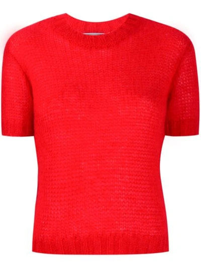 Prada Short-sleeve Knitted Sweater In F0011 Red