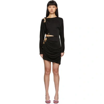 Versace Jersey Cutout Safety Pin Mini Dress In Black | ModeSens