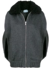 Prada Shearling Collar Zipped Cardigan In F0480 Ardesia