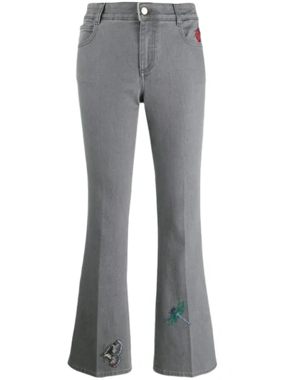 Stella Mccartney Embroidered Flared Denim Jeans In Grey