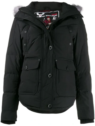 Moose Knuckles Fitted Padded Coat In 310 Black W/ Frost