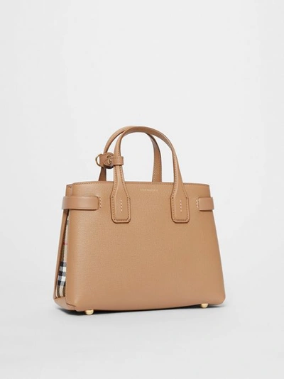 Burberry The Small Banner In Leather And Vintage Check In Camel