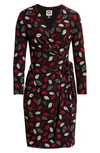 Anne Klein Chatterly Rose Classic Long Sleeve Wrap Dress In Anne Black/ Pinot Combo